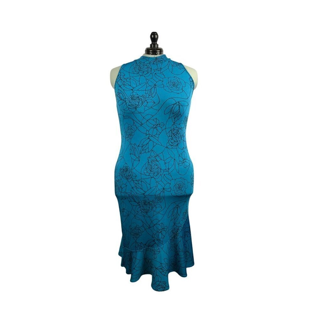 Floral Patterned Sleeveless Halter Dress With Mermaid Hem